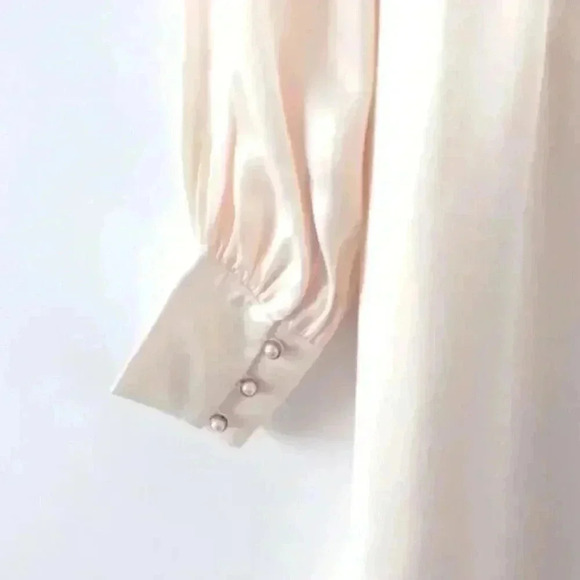 NWT MAJORELLE x Revolve White Pearl Glossy Satin High Slit Ruffle Gown Dress XS - Picture 7 of 10